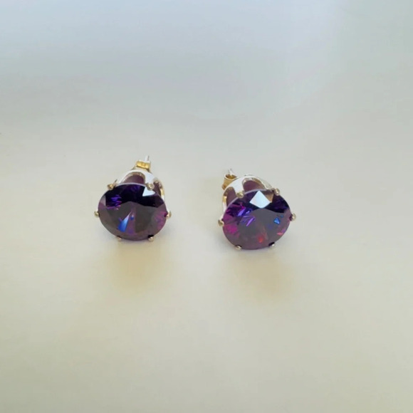 New Purple Round Cut CZ Sterling Silver Earrings - Picture 2 of 5
